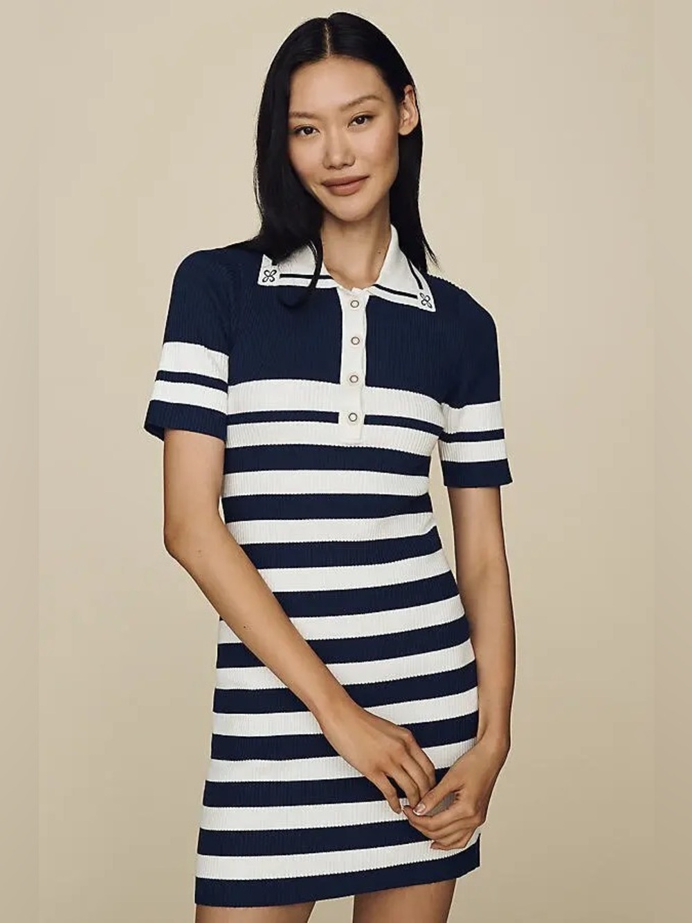 Anthropologie Maeve Collared Mini Sweater Dress Navy White Stripe